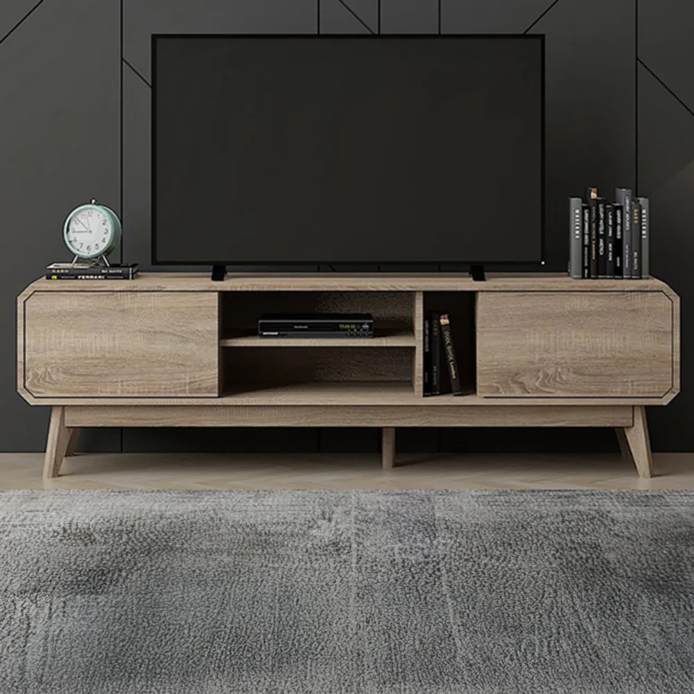 BR15 2 Door 3 Shelf TV Unit - Light Oak