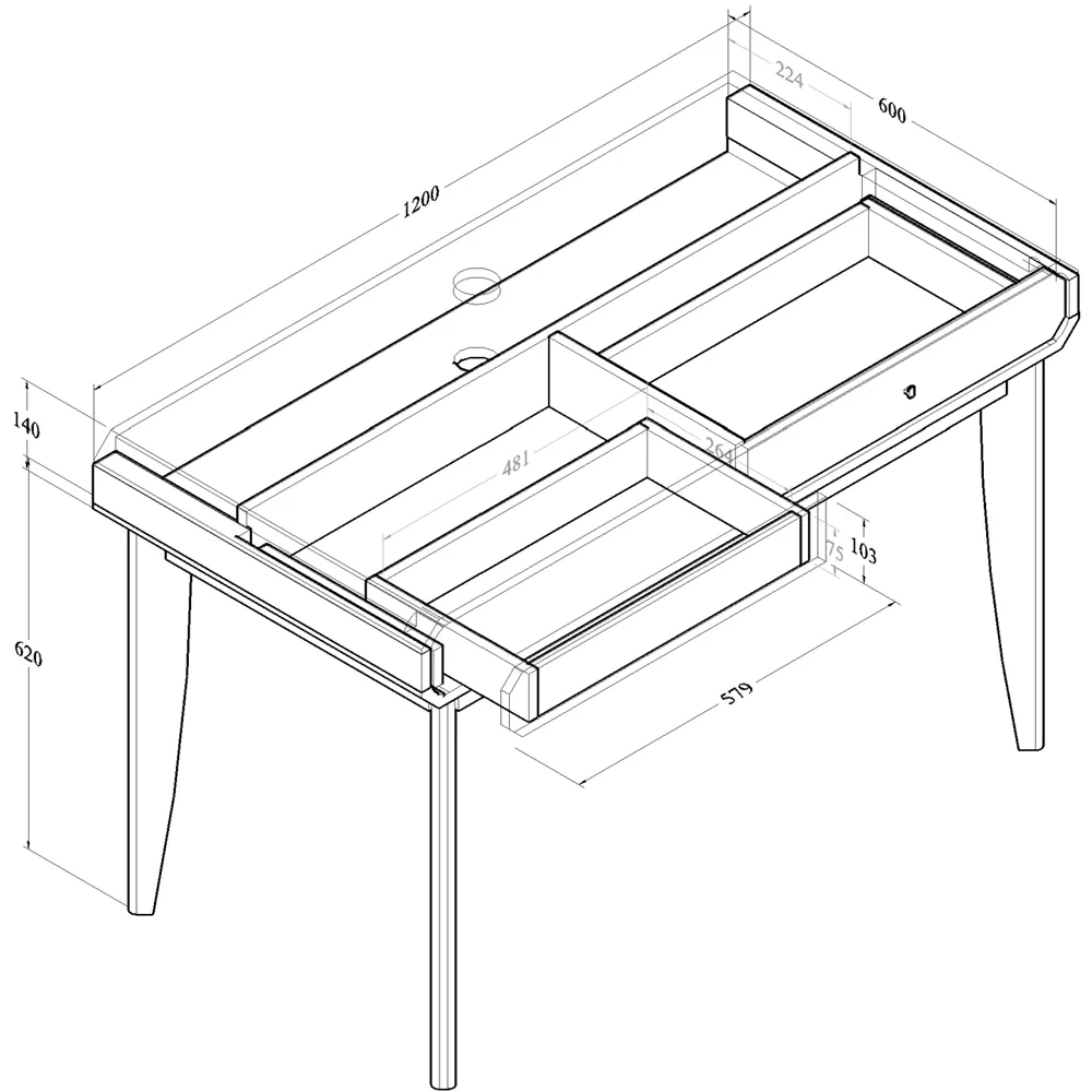 BR15 2 Drawer Study Desk - Brown, Oak