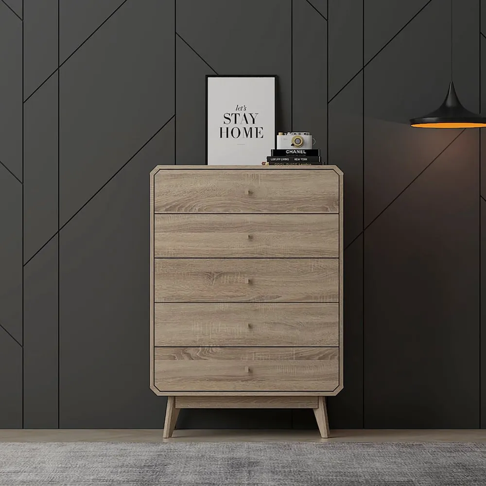BR15 5 Drawer Chest of Drawers - Brown, Oak