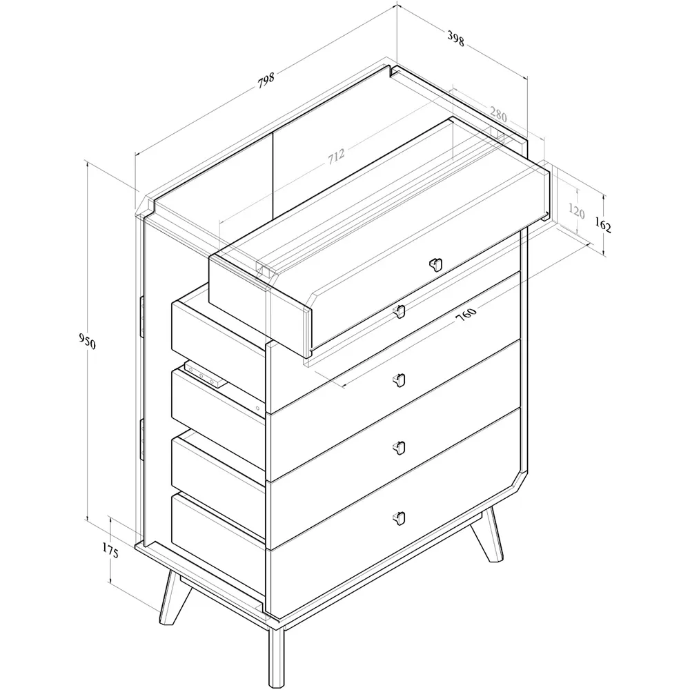 BR15 5 Drawer Chest of Drawers - Brown, Oak