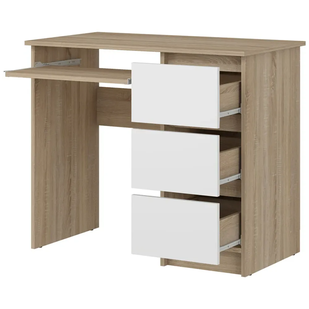 Cina 3 Drawer Computer Desk with Pull Out Tray - Sonoma Oak