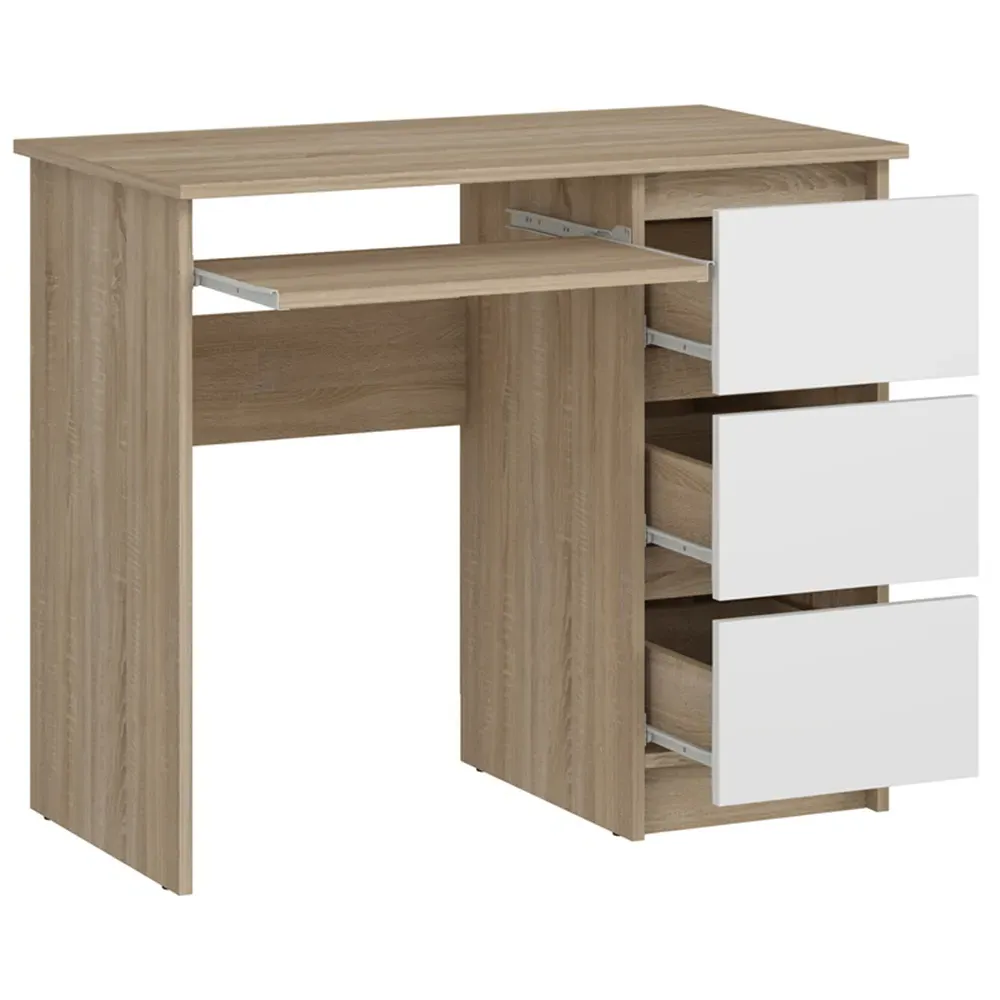 Cina 3 Drawer Computer Desk with Pull Out Tray - Sonoma Oak