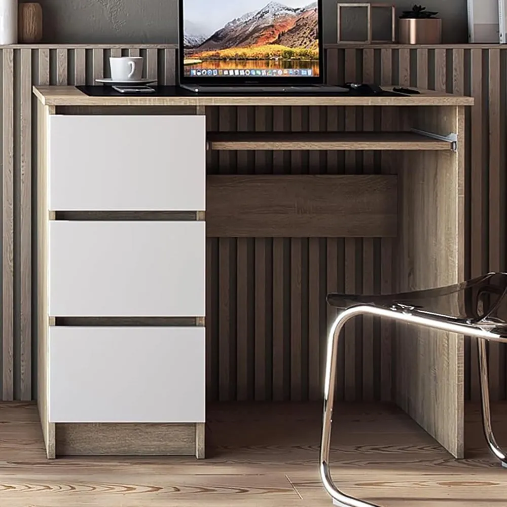 Cina 3 Drawer Computer Desk with Pull Out Tray - Sonoma Oak image