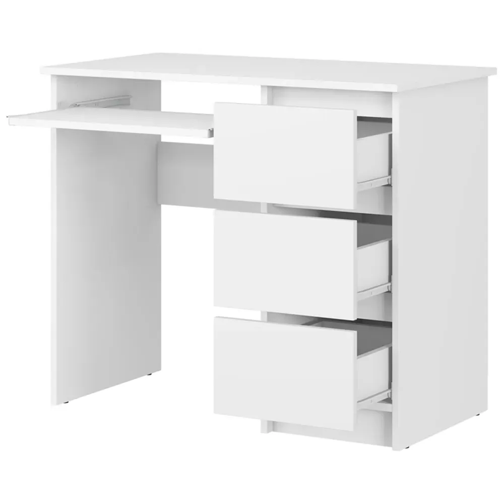 Cina 3 Drawer Computer Desk with Pull Out Tray - White