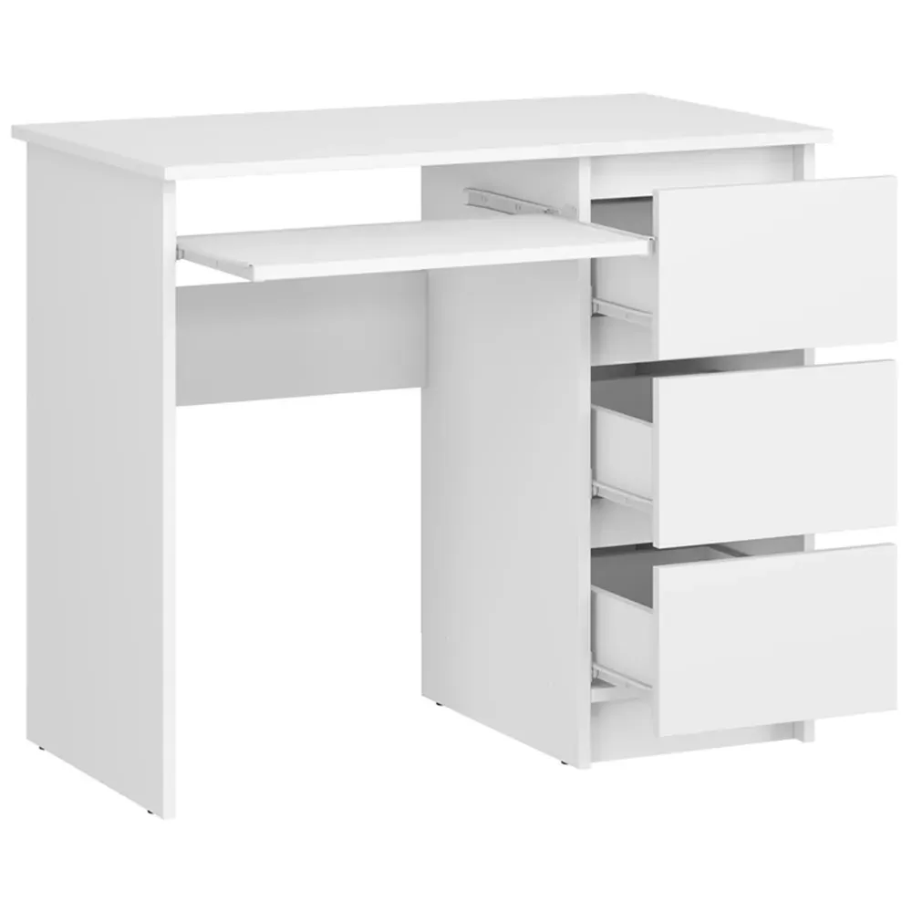 Cina 3 Drawer Computer Desk with Pull Out Tray - White