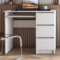 Cina 3 Drawer Computer Desk with Pull Out Tray - White
