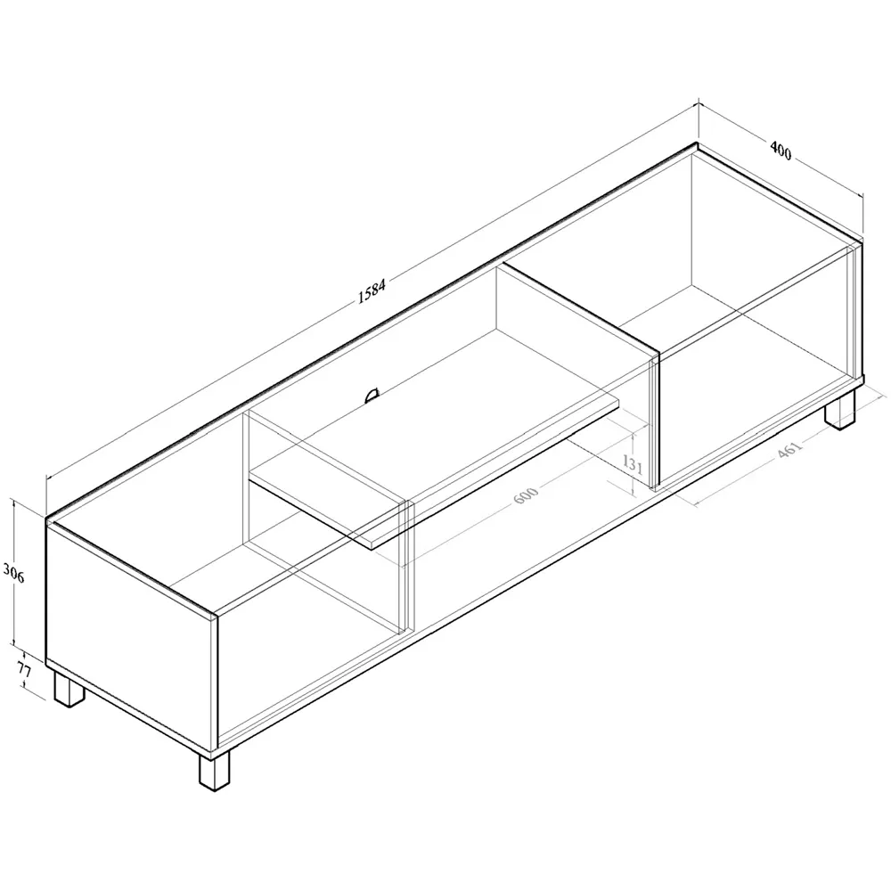 ELV1 2 Door 2 Shelf TV Unit - Dark Oak