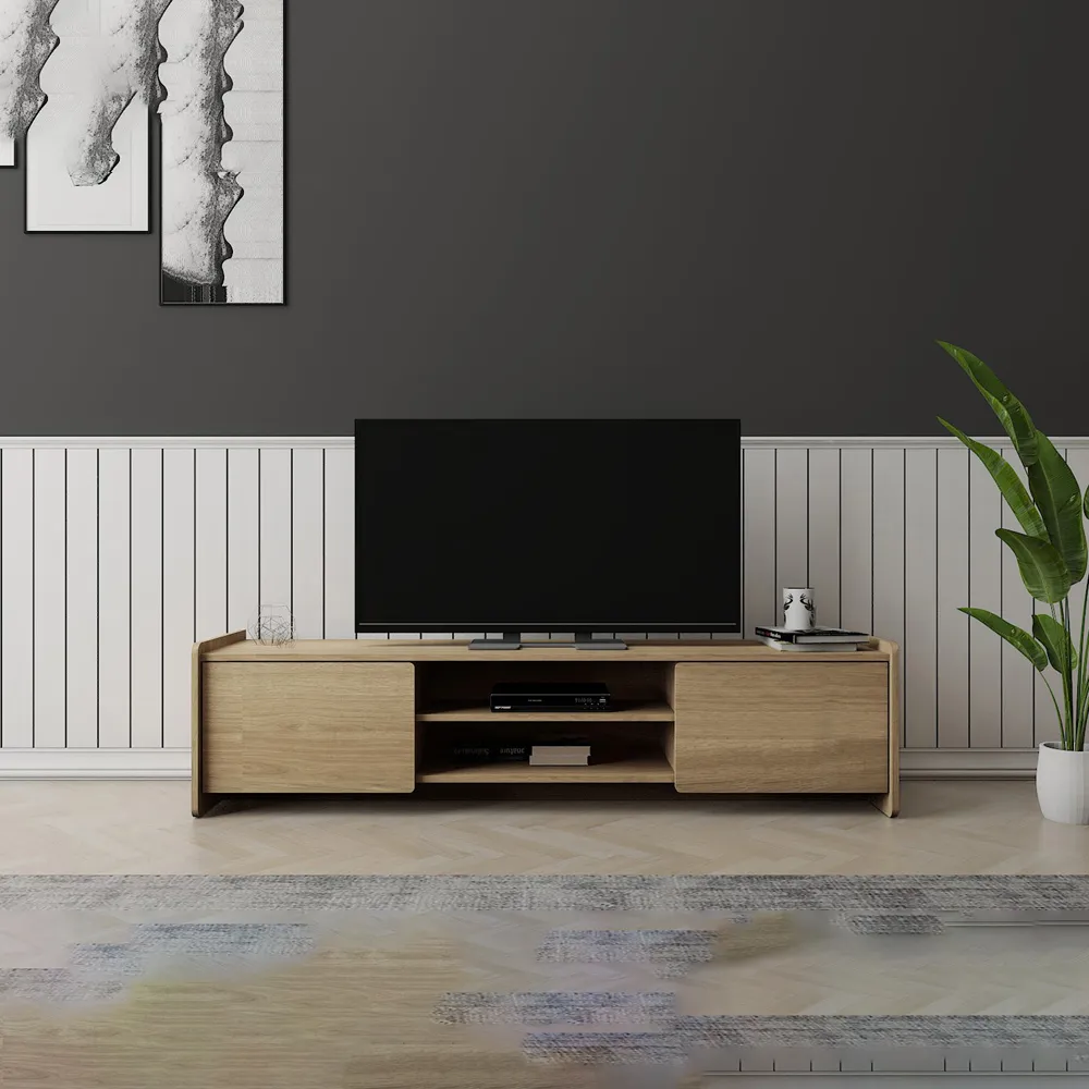 ELV7 2 Door 2 Shelf TV Unit - Light Oak