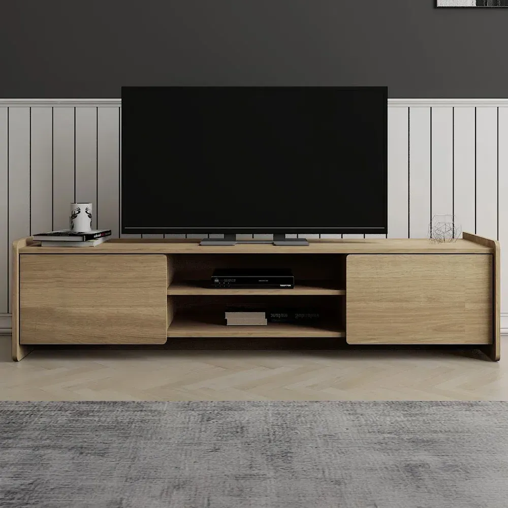 ELV7 2 Door 2 Shelf TV Unit - Light Oak