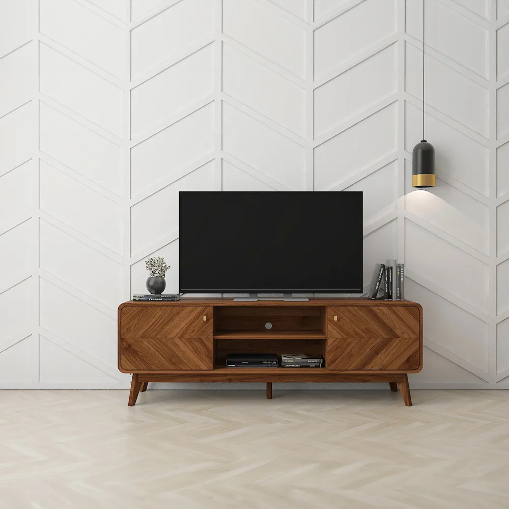 LV44 2 Door 2 Shelf TV Unit - Columbian Walnut