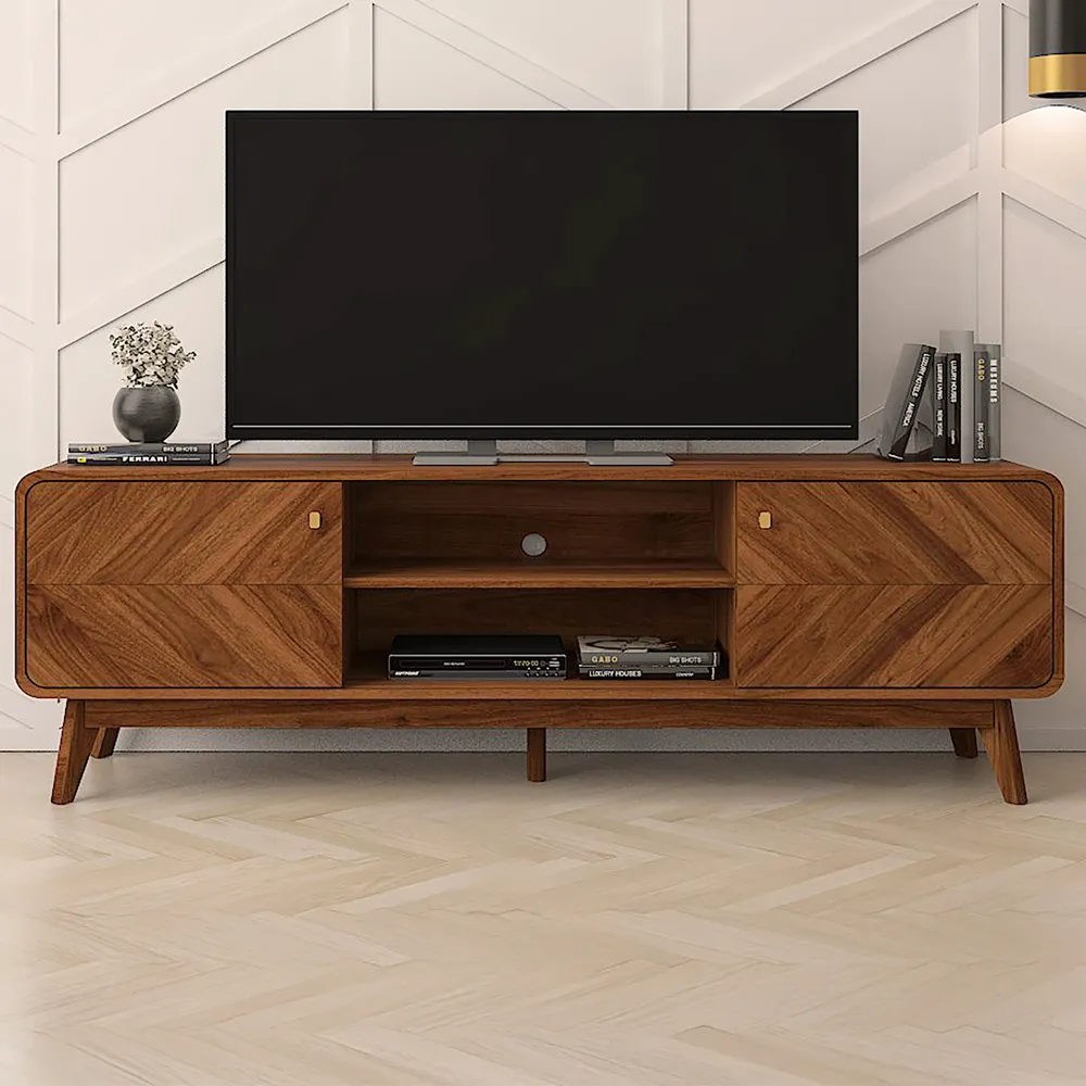 LV44 2 Door 2 Shelf TV Unit - Columbian Walnut