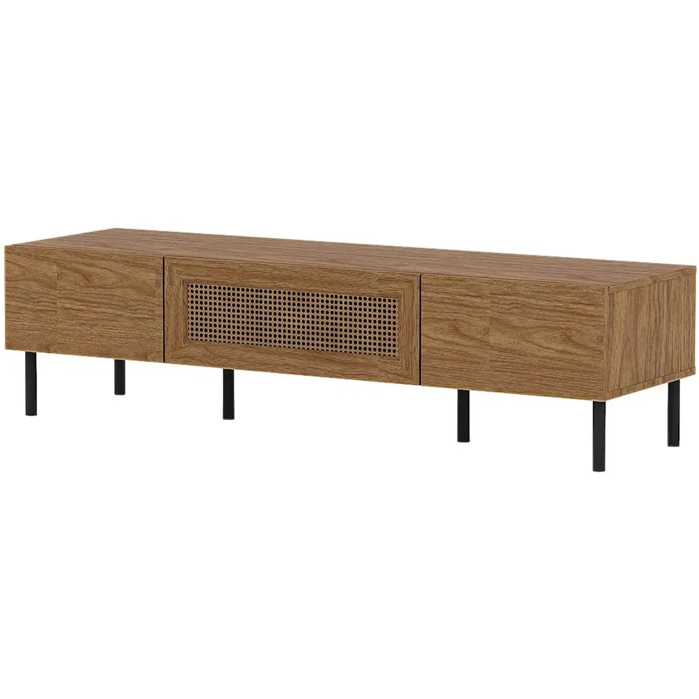 LV51 2 Door TV Unit with Rattan - Mid Oak