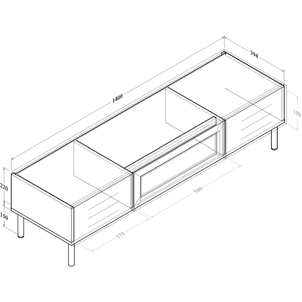 LV51 2 Door TV Unit with Rattan - Mid Oak