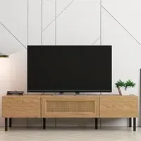 LV51 2 Door TV Unit with Rattan - Mid Oak