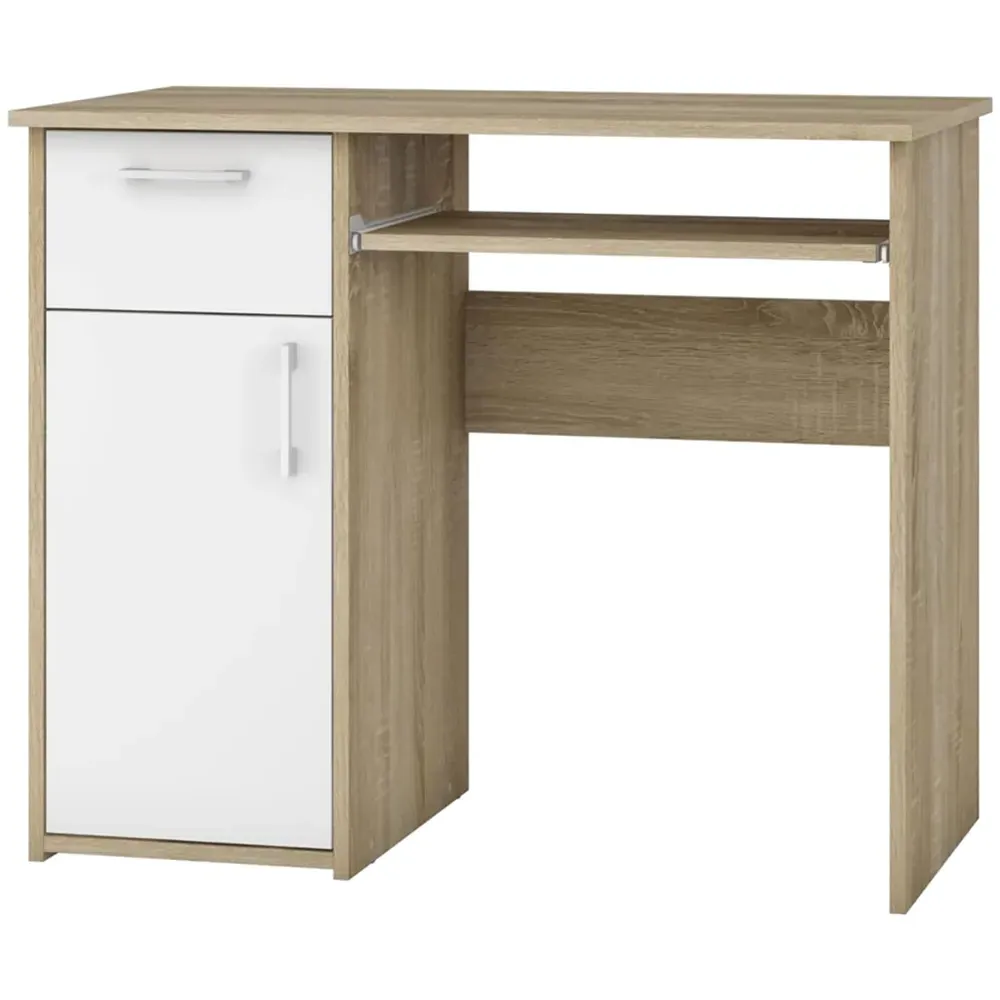 Maja Single Door Computer Desk with Pull Out Tray - Oak, White