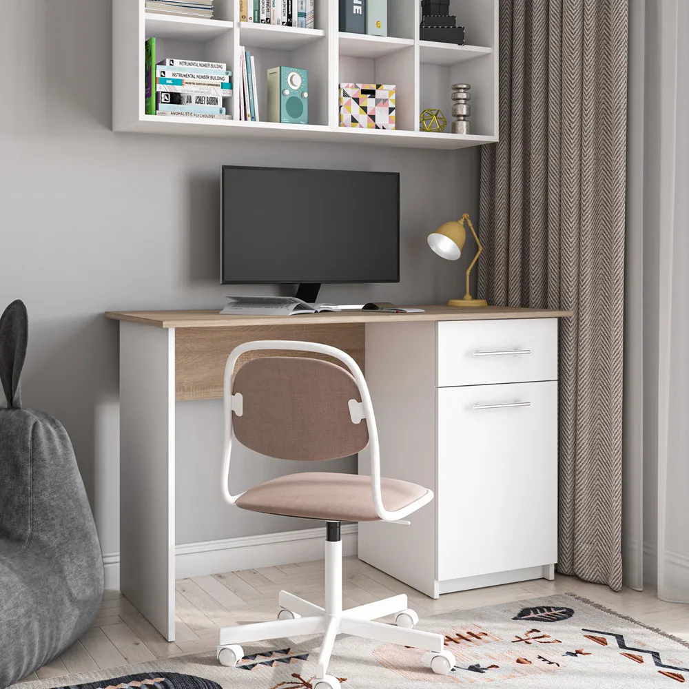 Mix Single Door Computer Desk with Storage - Sonoma Oak