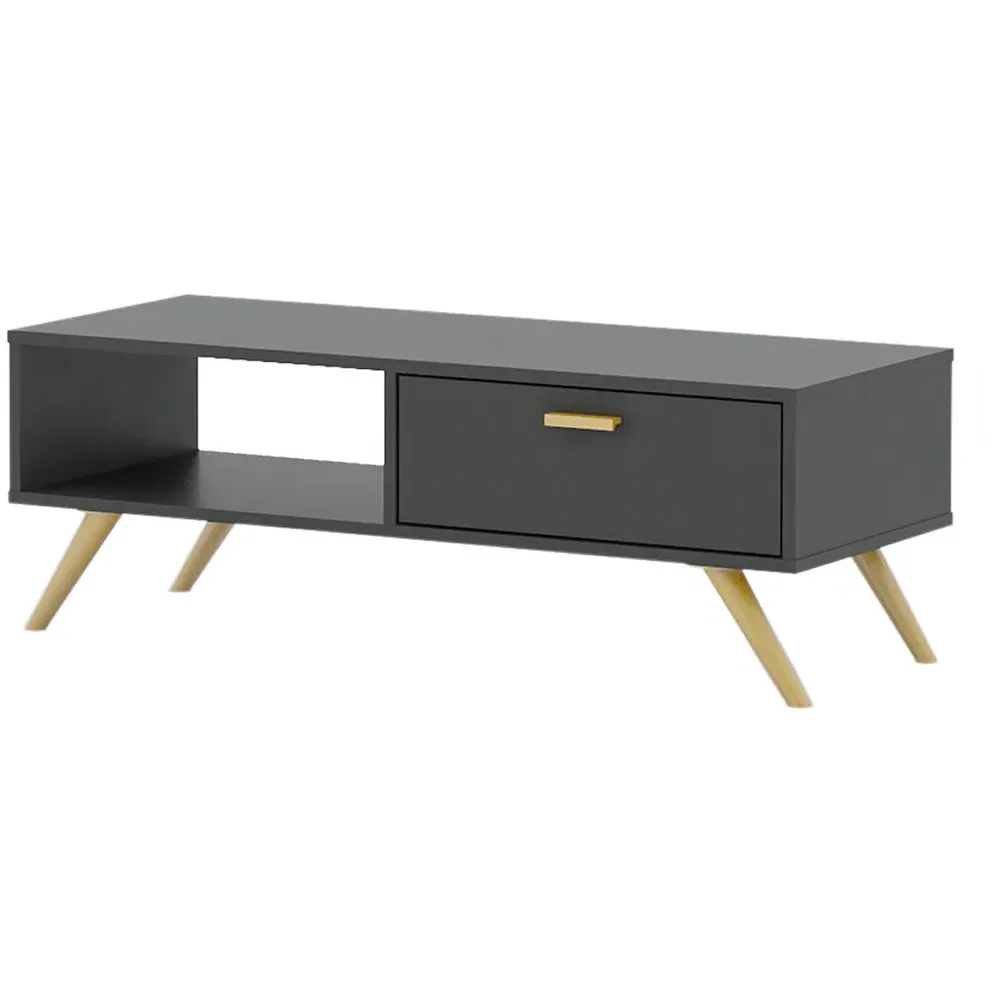 Single Drawer Single Shelf TV Unit - Dark Grey