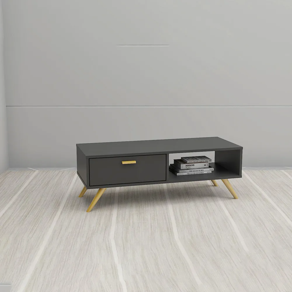 Single Drawer Single Shelf TV Unit - Dark Grey