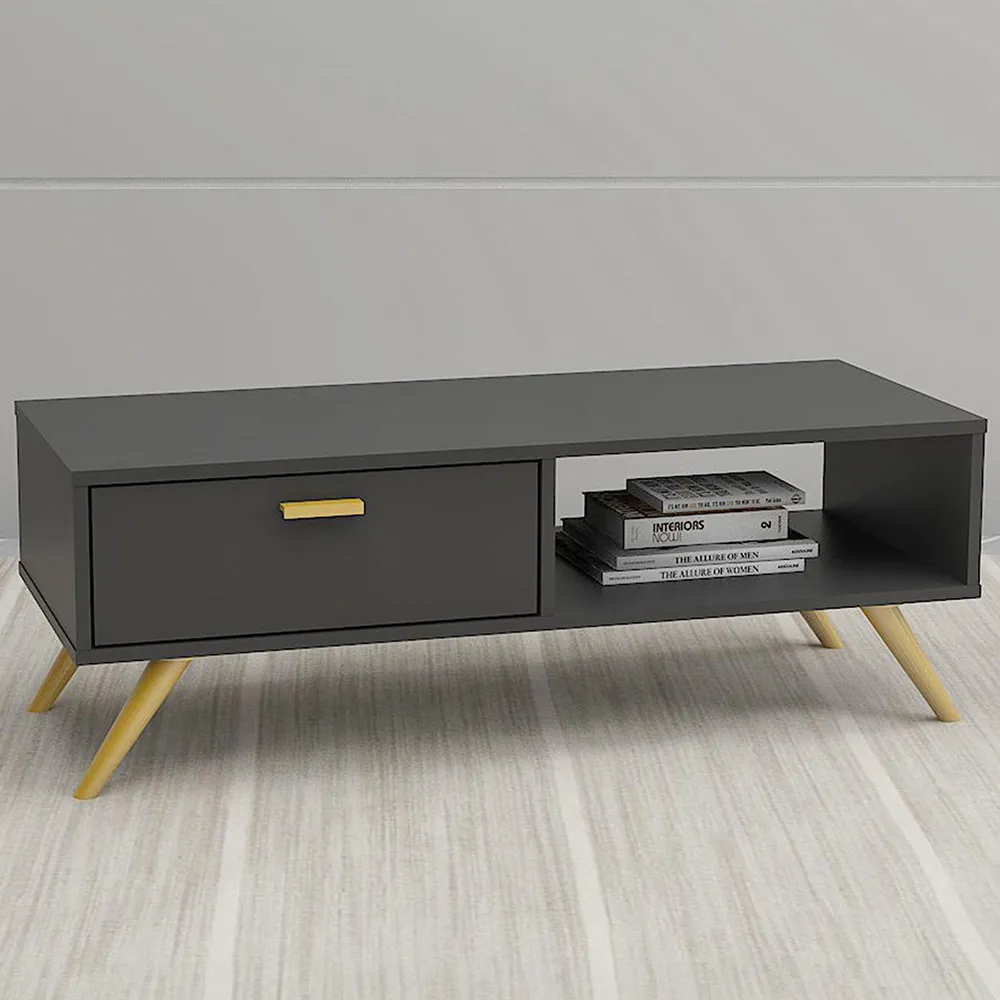 Single Drawer Single Shelf TV Unit - Dark Grey image