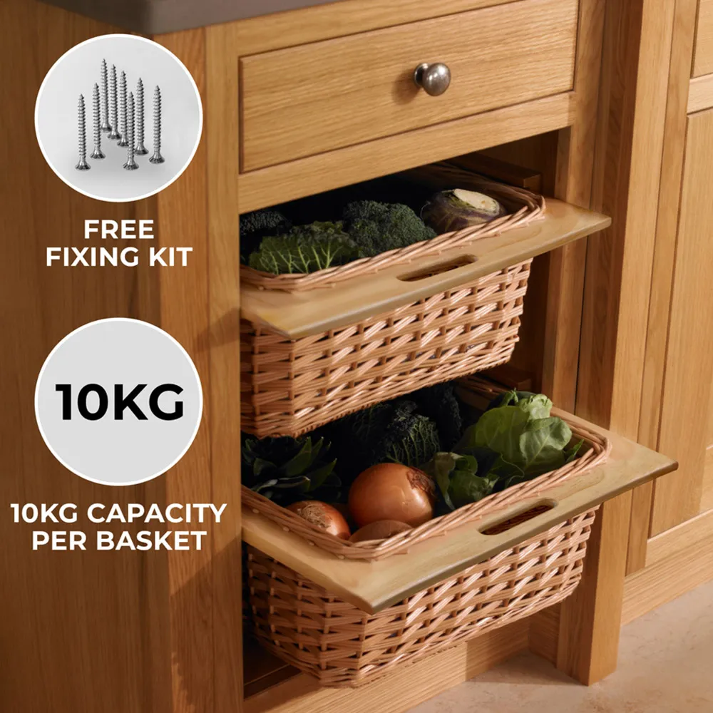 Beech and Rattan Kitchen Basket 3 Pack - Brown