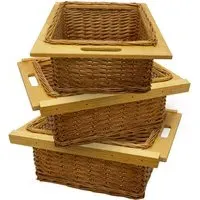 Beech and Rattan Kitchen Basket 3 Pack - Brown