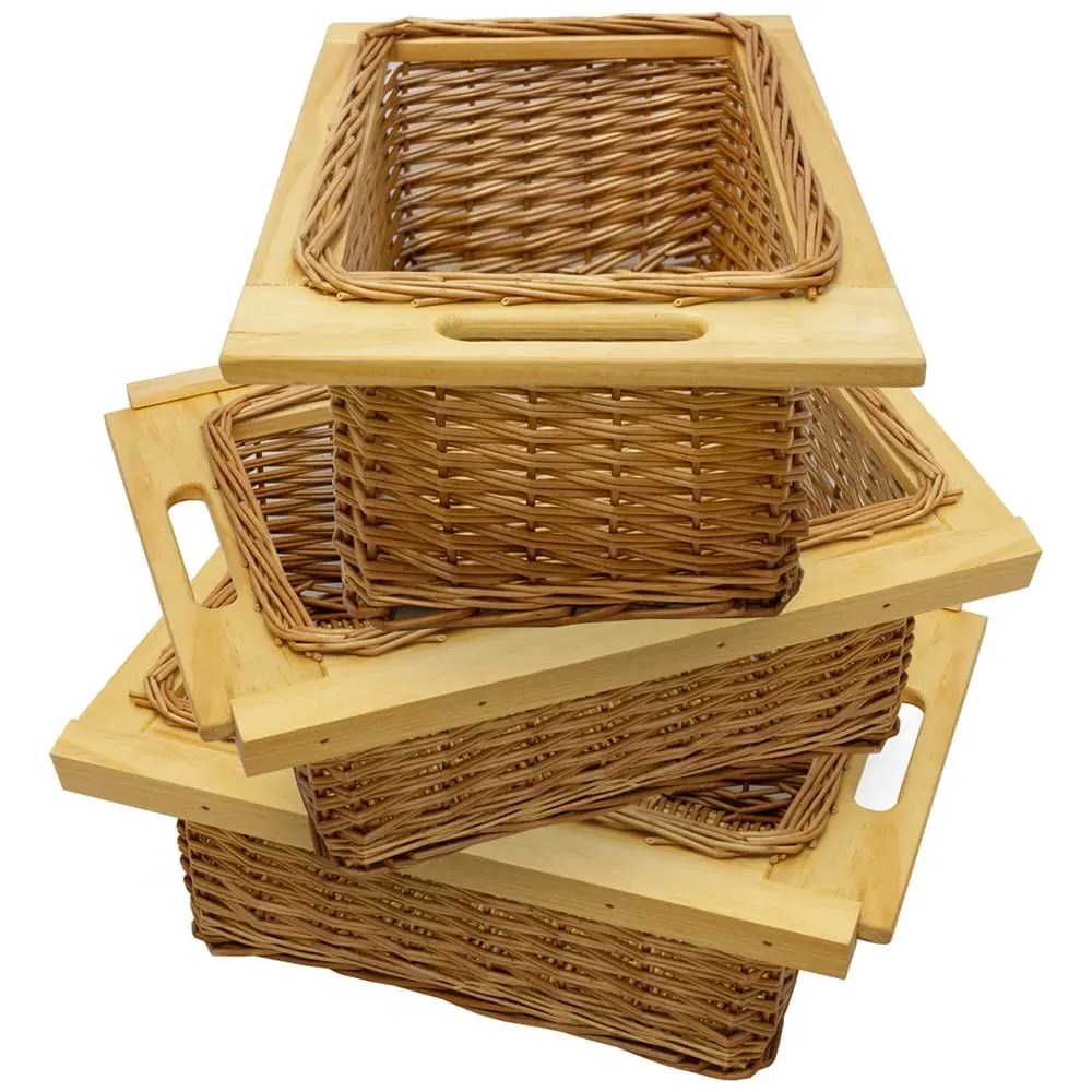 Beech and Rattan Kitchen Basket 3 Pack - Brown image