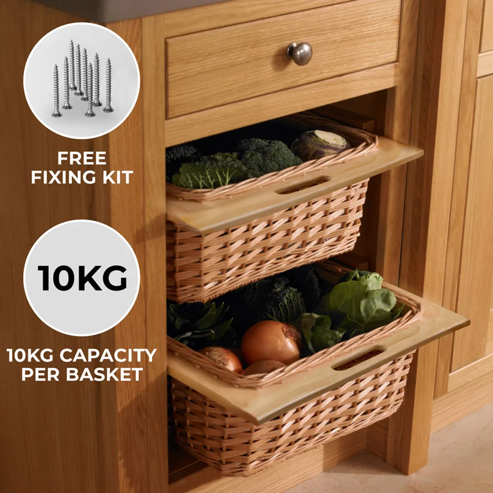 Beech and Rattan Kitchen Basket 3 Pack - Brown