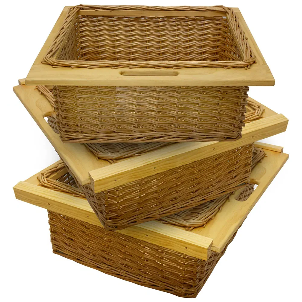 Beech and Rattan Kitchen Basket 3 Pack - Brown