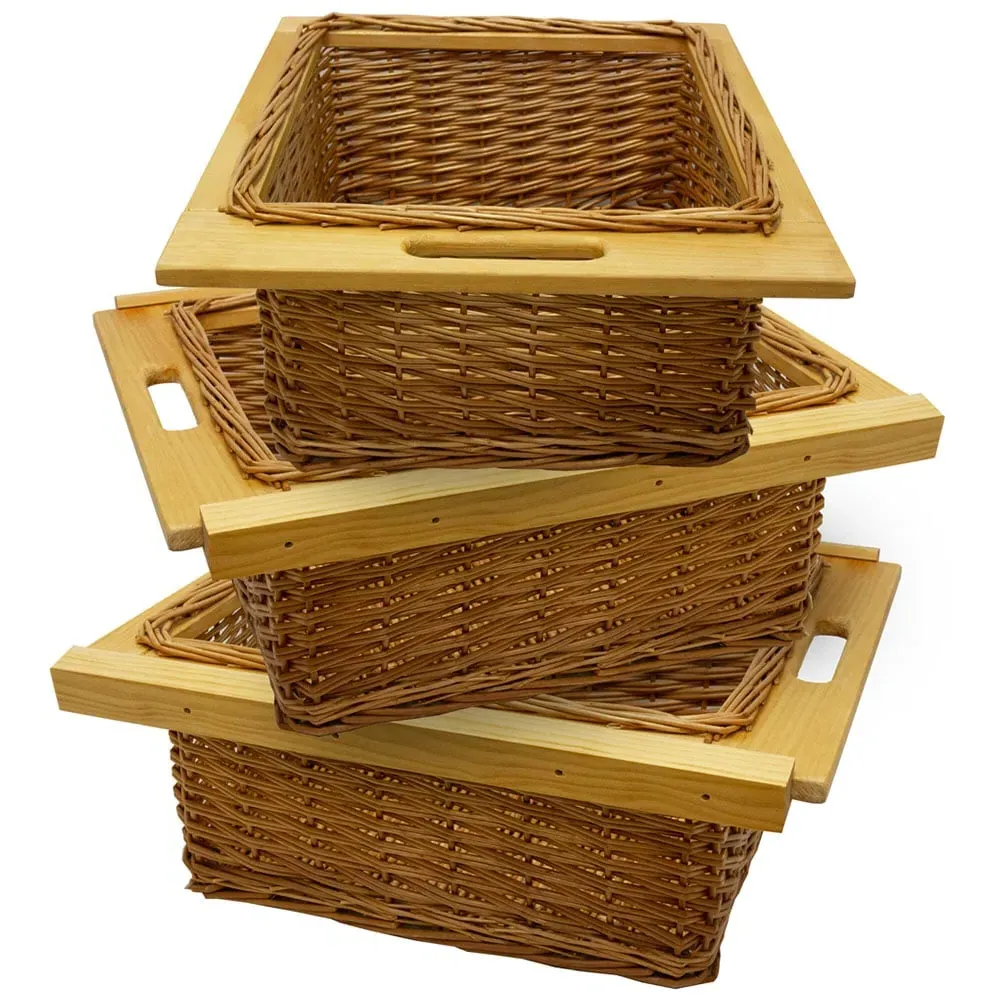 Beech and Rattan Kitchen Basket 3 Pack - Brown