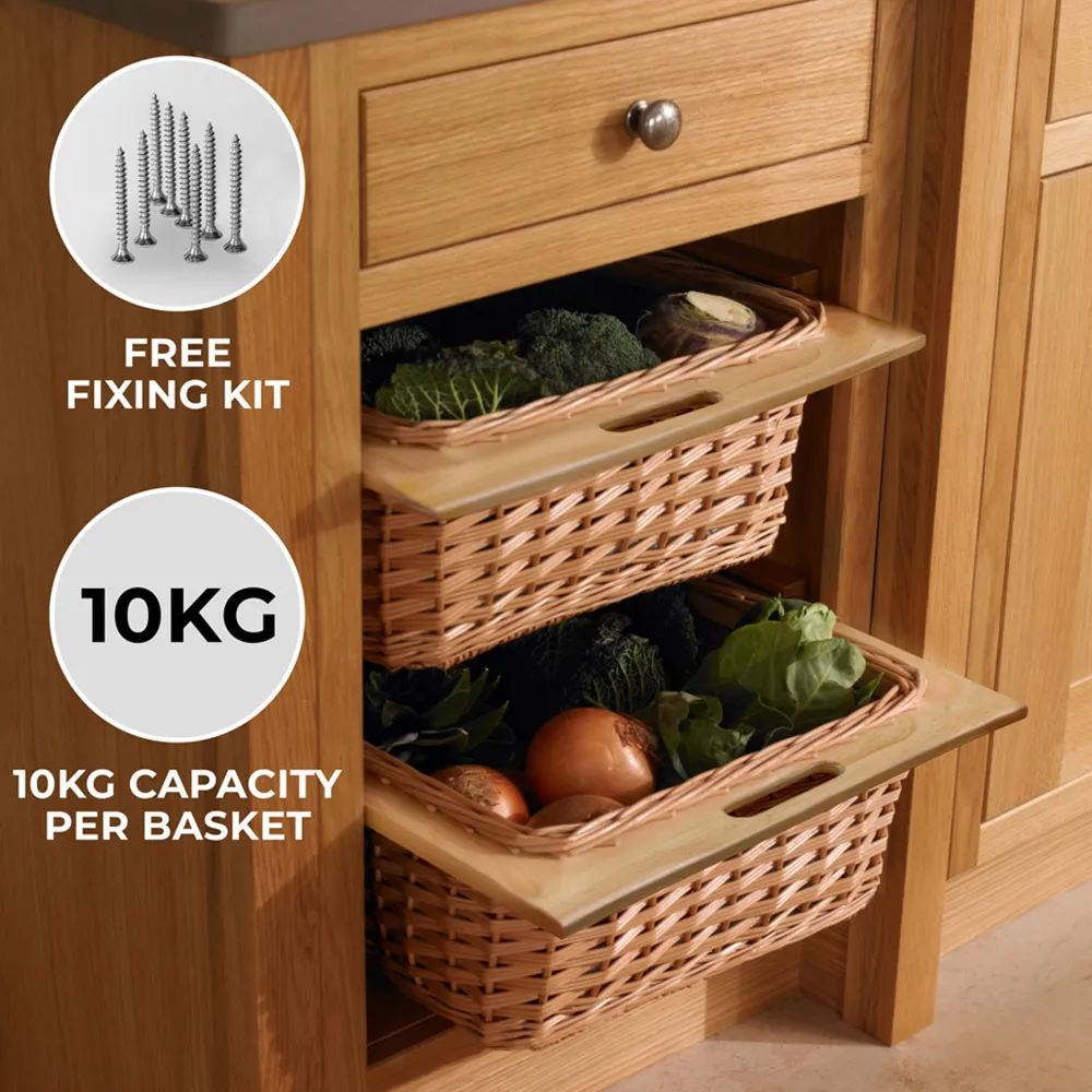 Pull Out Kitchen Basket - Brown, Beech and Rattan