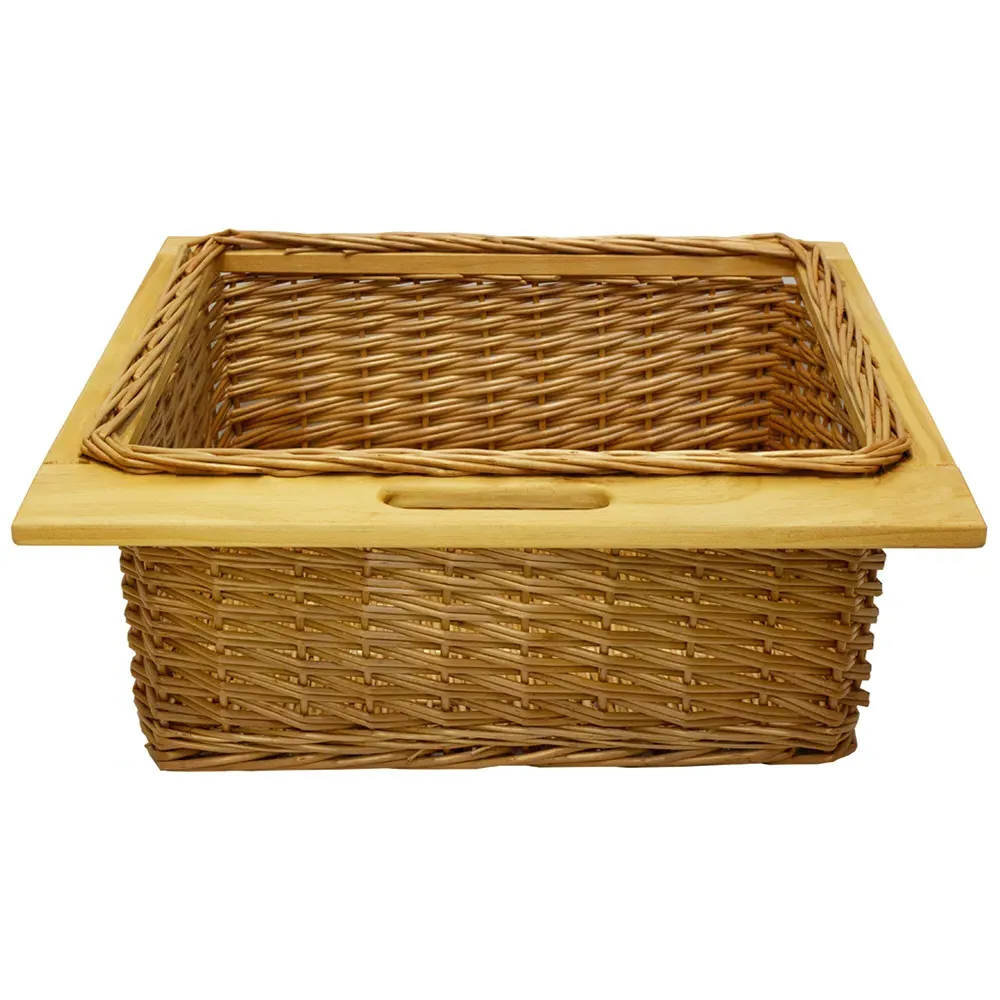 Pull Out Kitchen Basket - Brown, Beech and Rattan