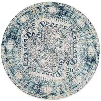 120cm Bordered Geometric Distressed Rug - Navy Blue, Polypropylene