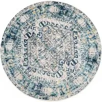 160cm Bordered Geometric Distressed Rug - Navy Blue, Polypropylene