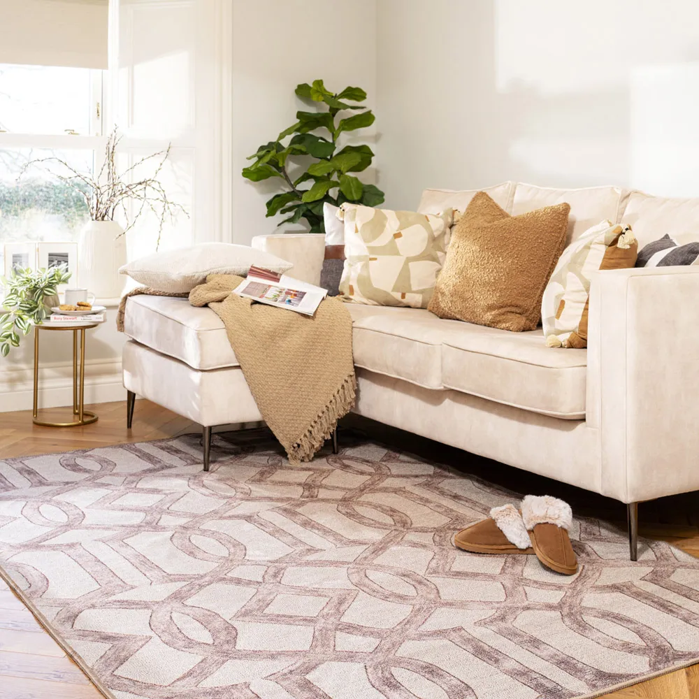 Abstract Soft Chenille Washable Rug - Beige