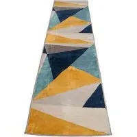Blue and Ochre Bold Geometric Rug - Blue, Polypropylene