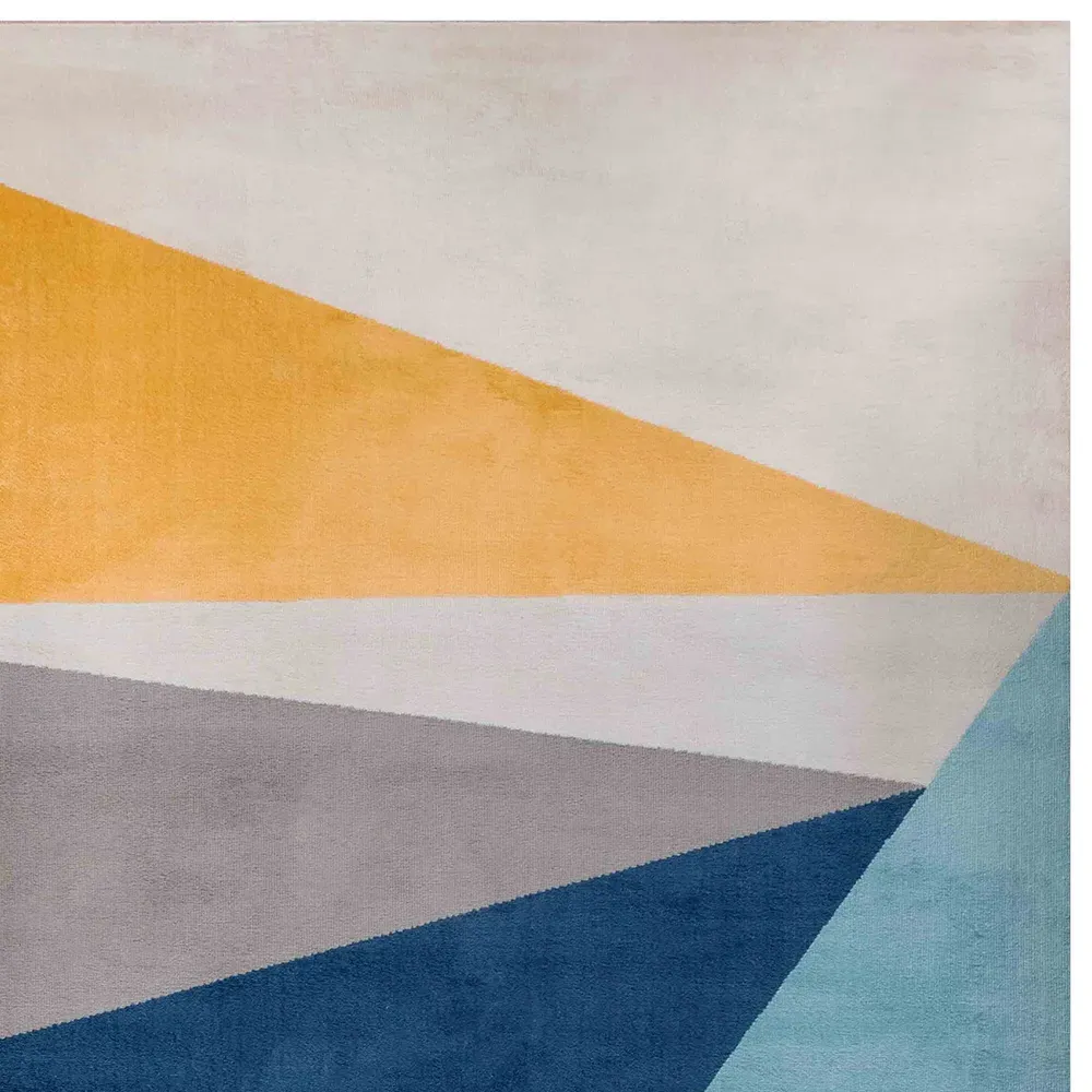 Blue and Ochre Bold Geometric Rug - Grey, Polypropylene