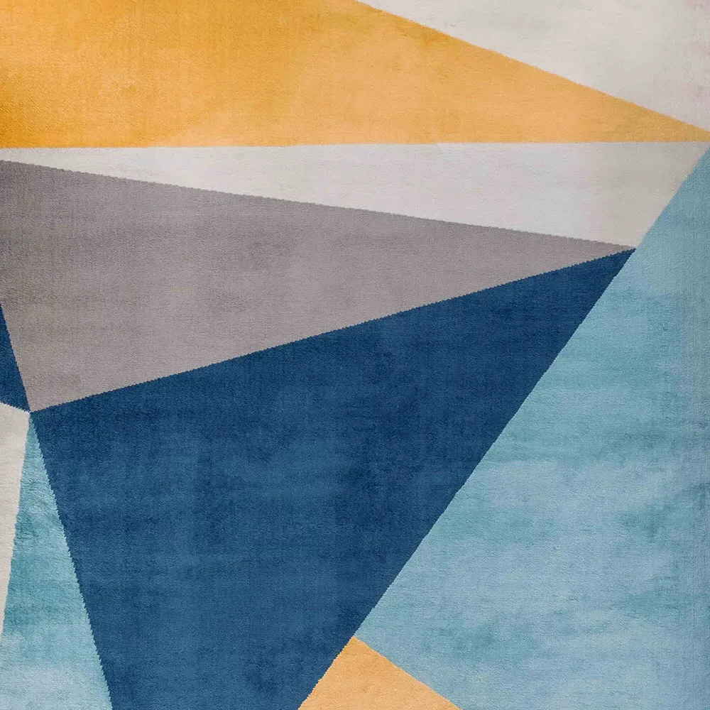 Blue and Ochre Bold Geometric Rug - Grey, Polypropylene