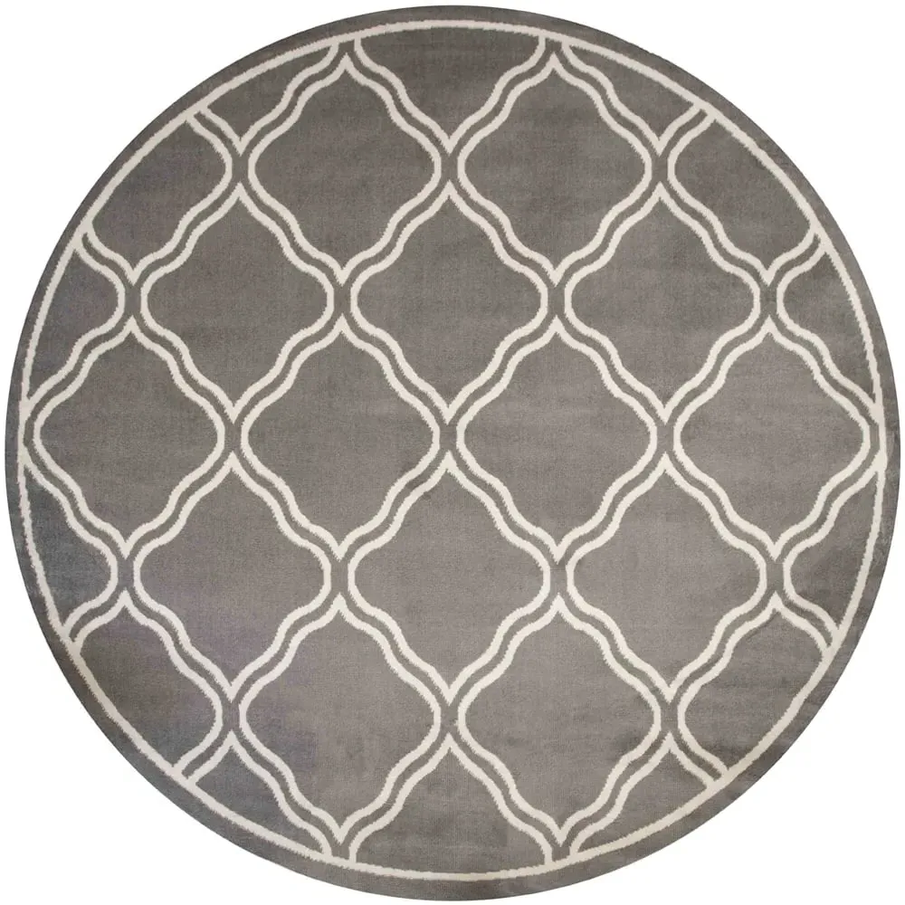 Bordered Geometric Trellis Rug 120cm - Grey image