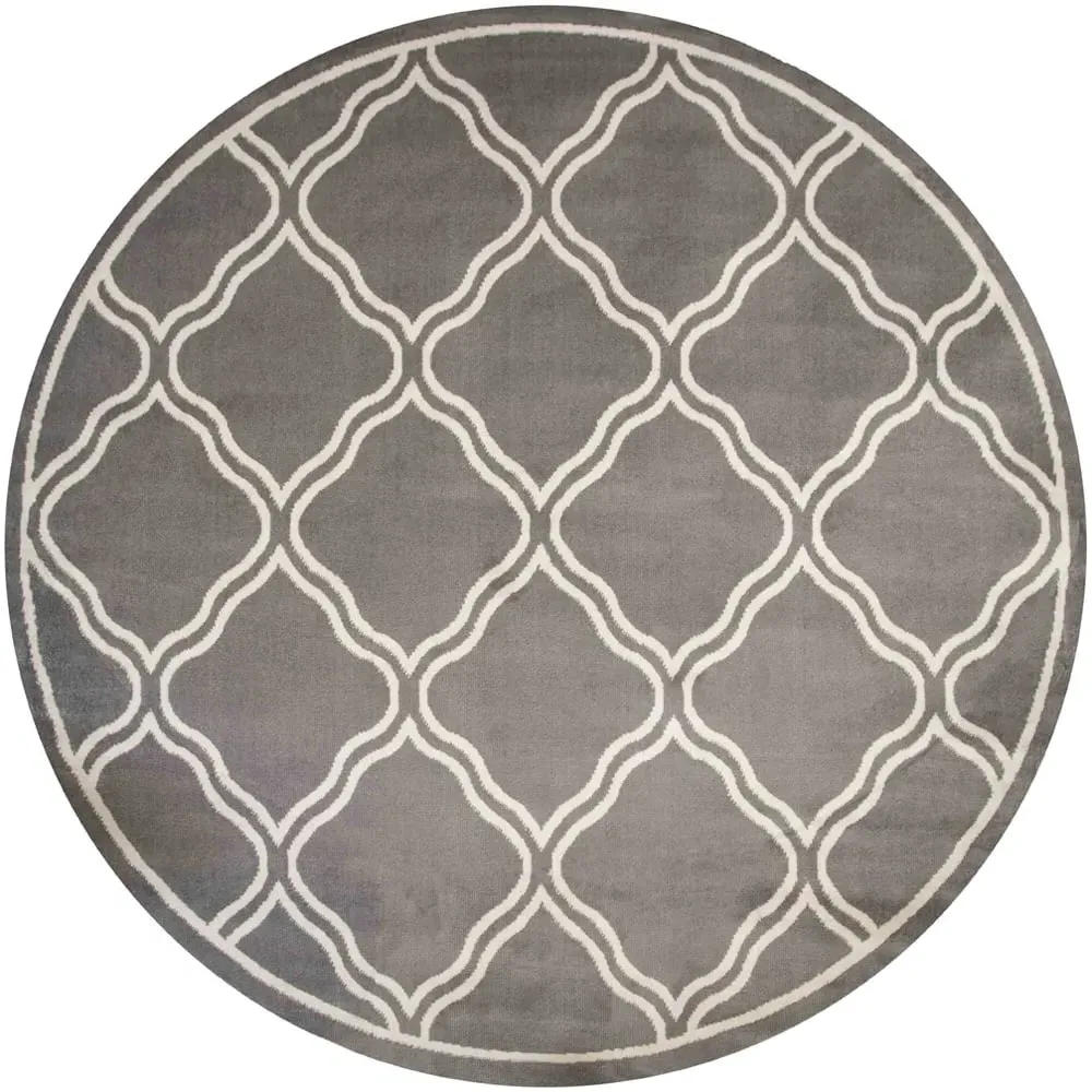 Bordered Geometric Trellis Rug 160cm - Grey