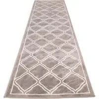 Bordered Geometric Trellis Rug 240 x 60cm - Grey