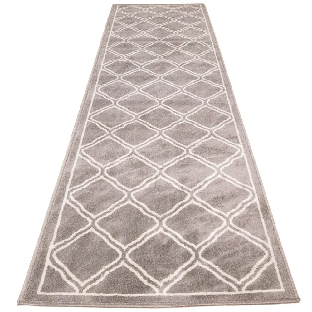 Bordered Geometric Trellis Rug 240 x 60cm - Grey