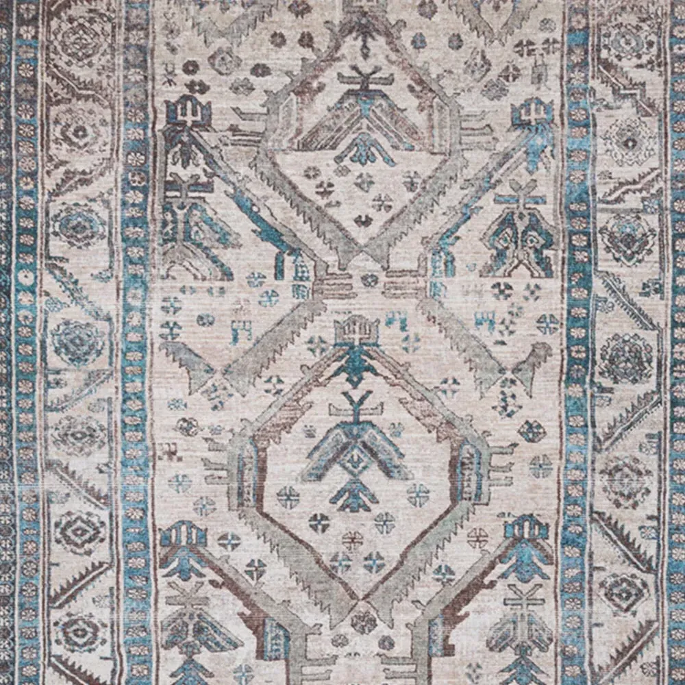 Bordered Medallion Washable Rug - Beige Grey