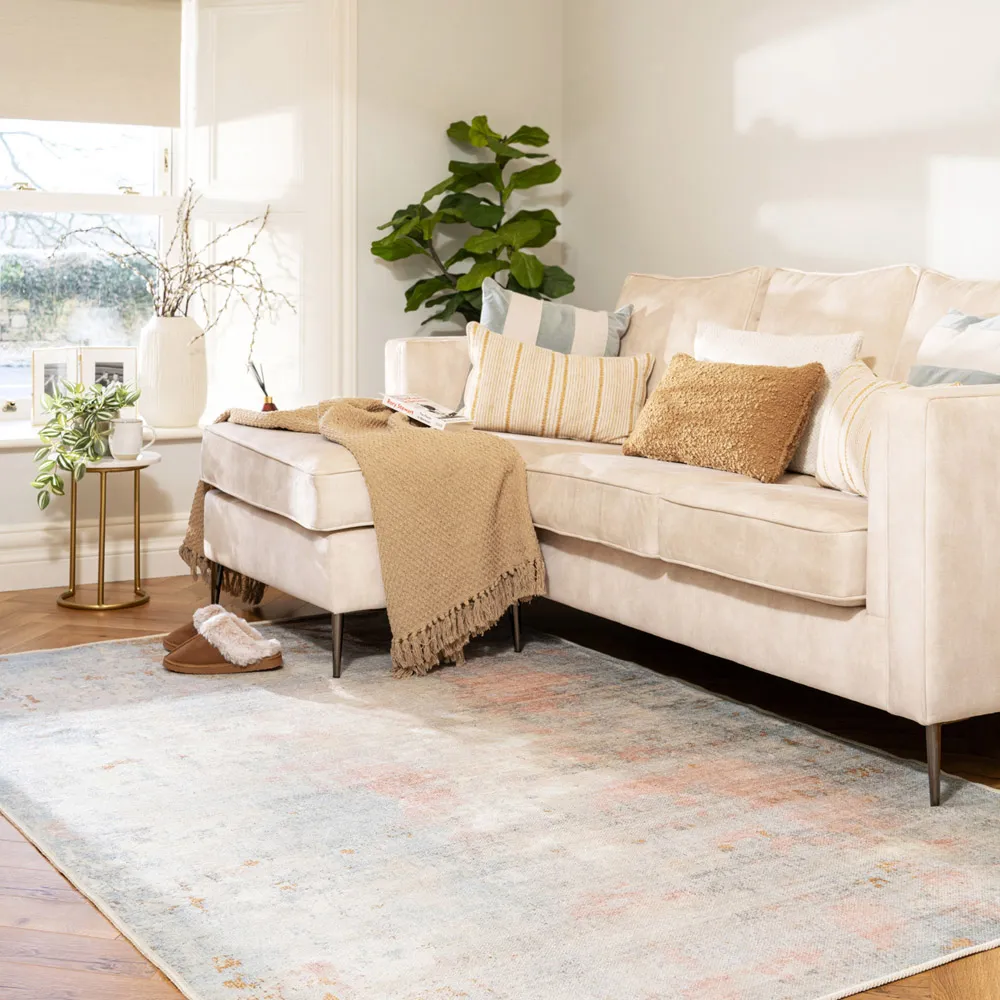 Distressed Abstract Area Rug Washable - Beige