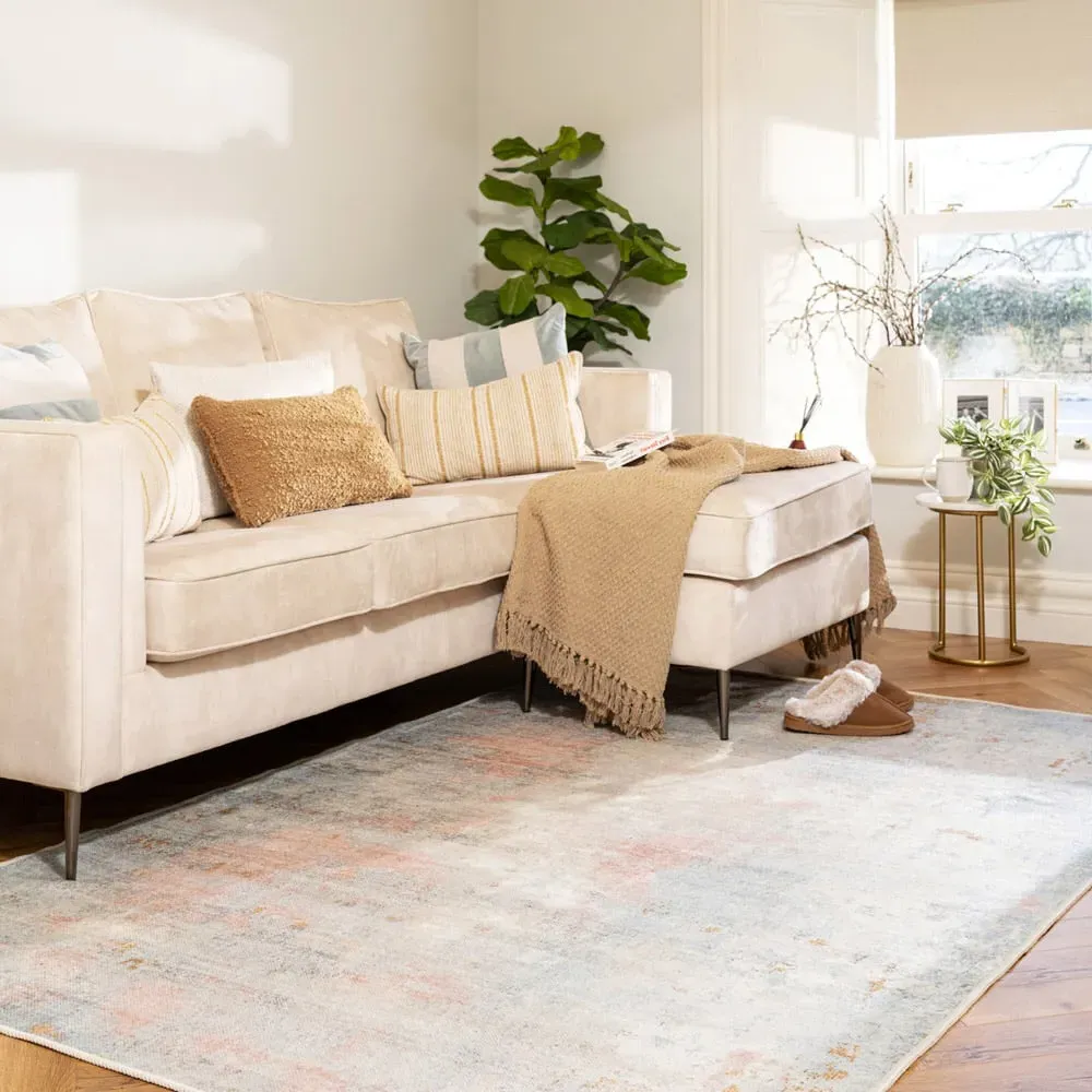 Distressed Abstract Area Rug Washable - Beige