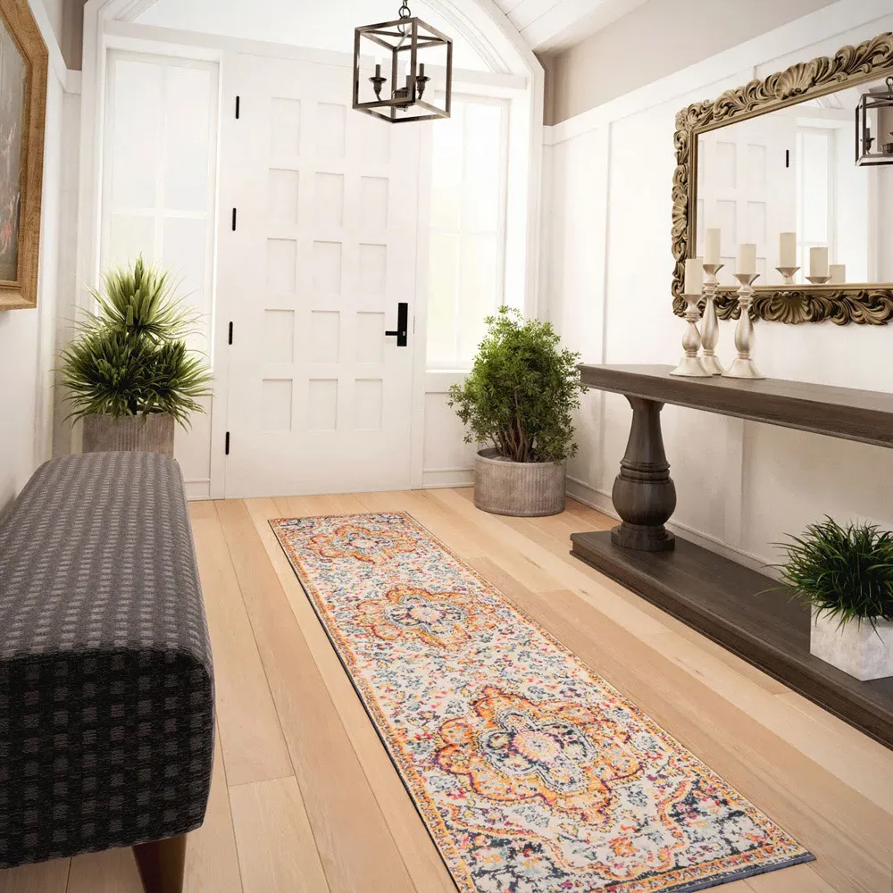 Distressed Medallion Rug 240 x 60cm - Multi, Polypropylene