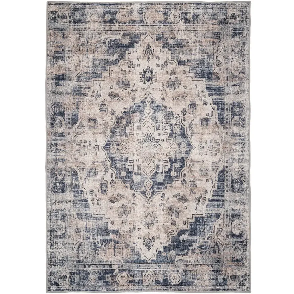 Distressed Medallion Washable Rug - Beige Blue