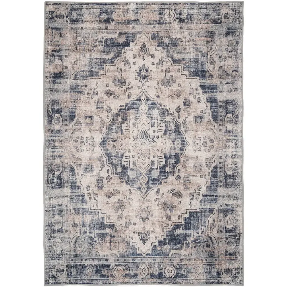 Distressed Medallion Washable Rug - Beige Blue
