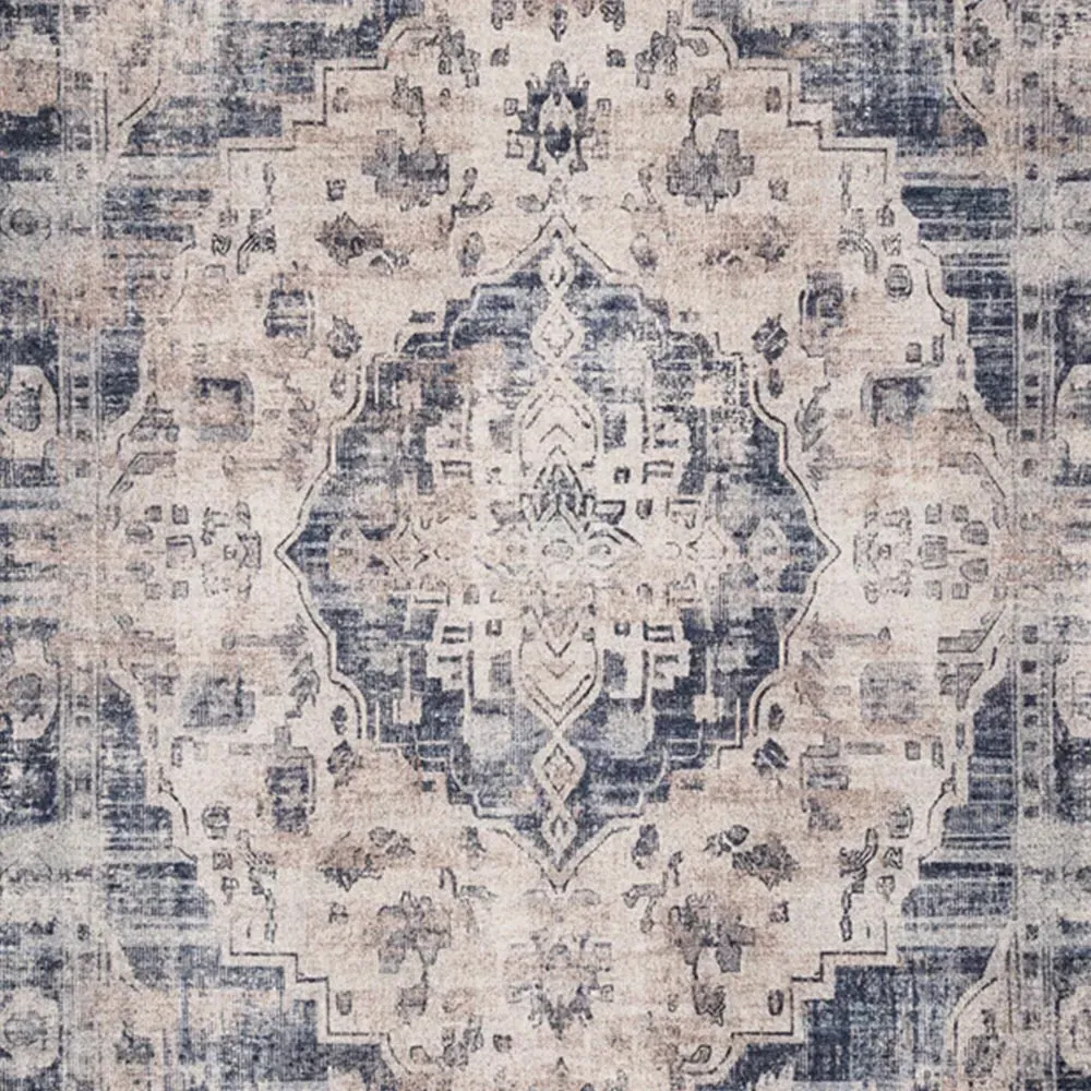 Distressed Medallion Washable Rug - Beige Blue