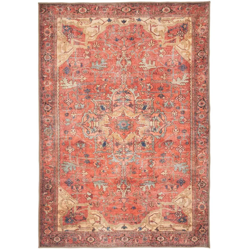 Distressed Persian Inspired Washable Rug - Gold Coral image