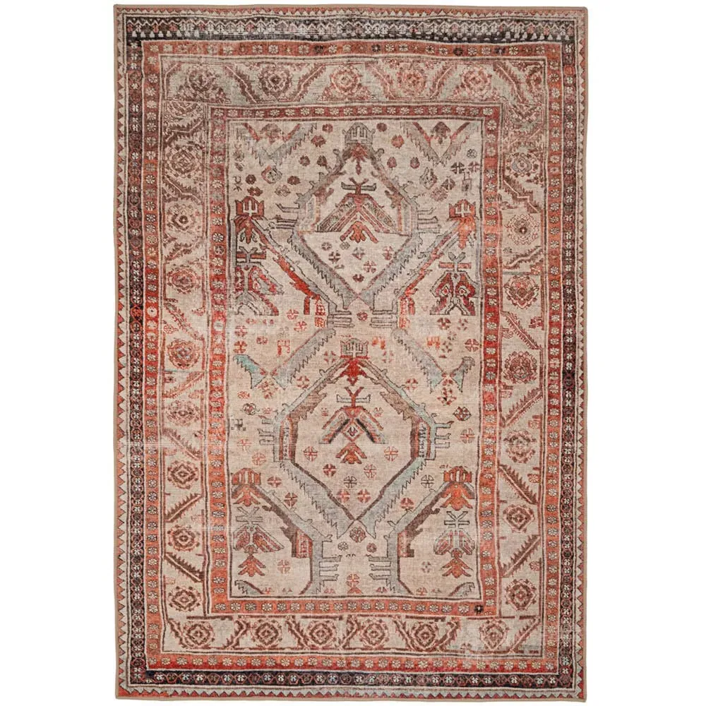 Distressed Rug Washable - Terracotta